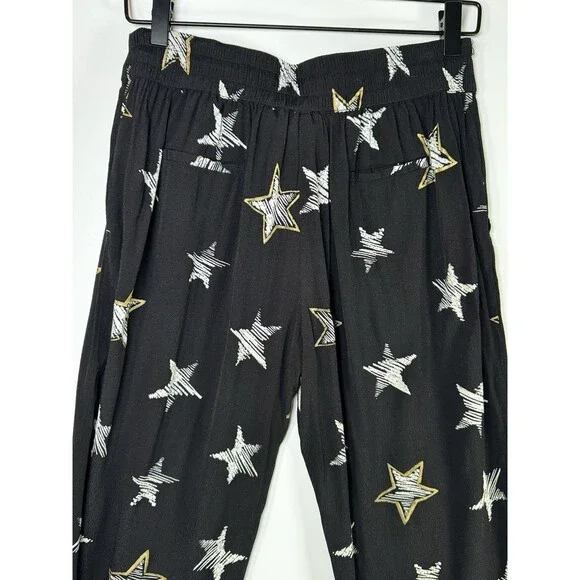 Sass and Bide Air Kisses Star Print Joggers Size 4 Black Gold Drawstring Relaxed